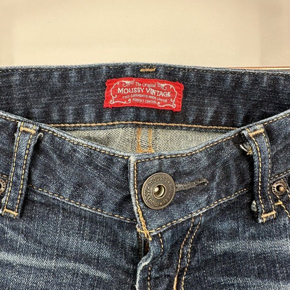 Original Moussy Vintage Dark Low Rise Bootcut Jean Size 26 RARE Embroidered Name - Picture 2 of 12
